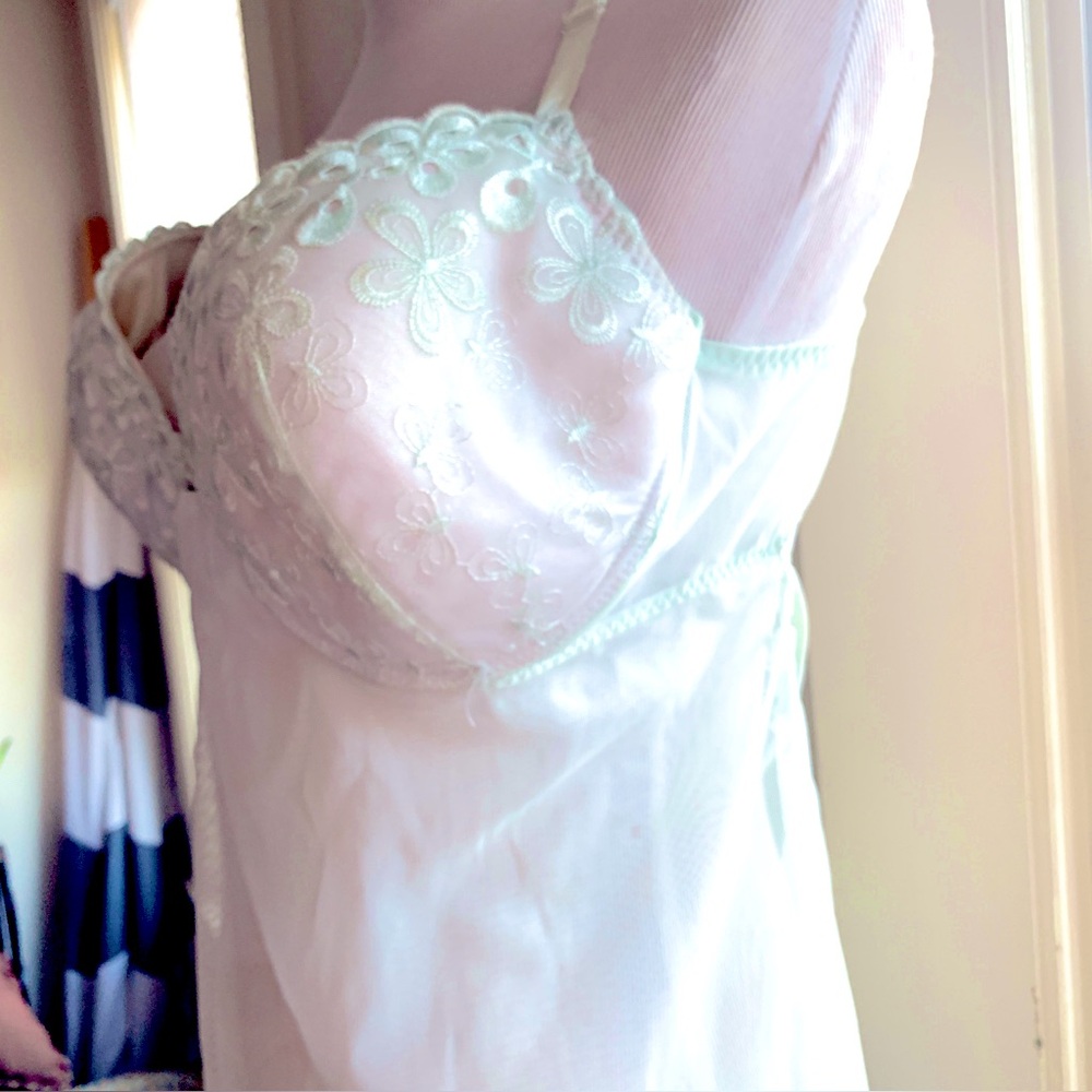 Powder blue & White Sheer & Lace Chemise with Adjustable Straps 2X - Picture 11 of 11